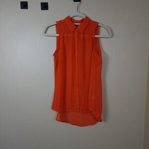 A.N.A High-Low Orange Smocked Button-Down Sleeveless Blouse Size XS
